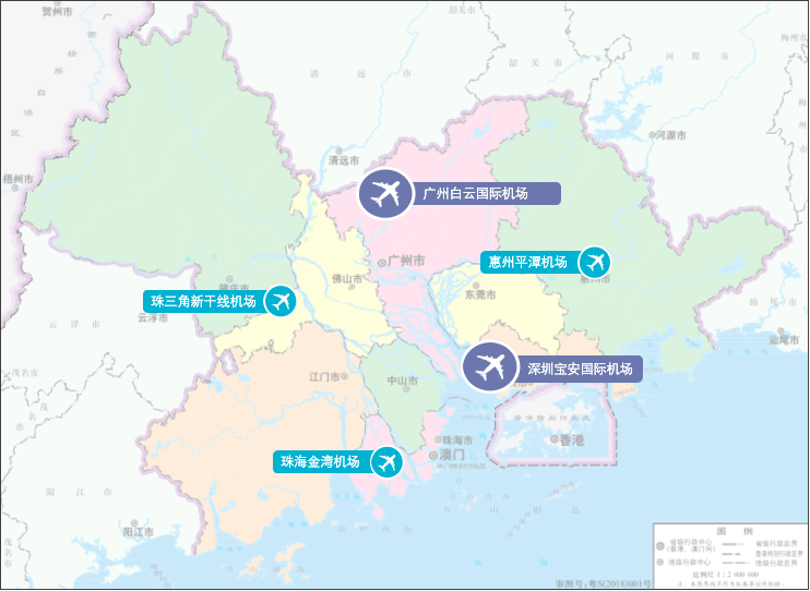 图3 珠三角城市群枢纽机场分布示意图